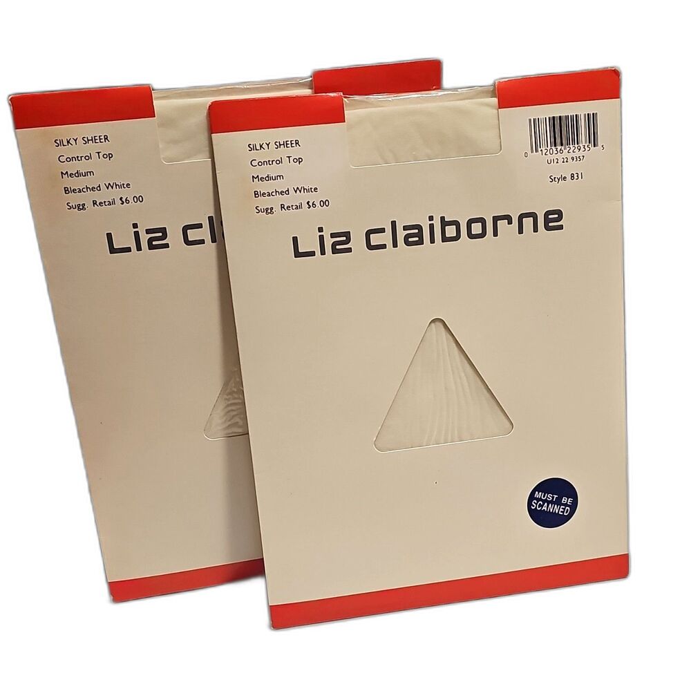 2 x Liz Claiborne Silky Sheer Control Top Pantyhose Medium Bleached White